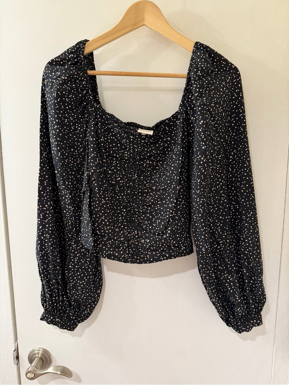 a new day Black Square-Neck Long-Sleeve Polka Dot Blouse